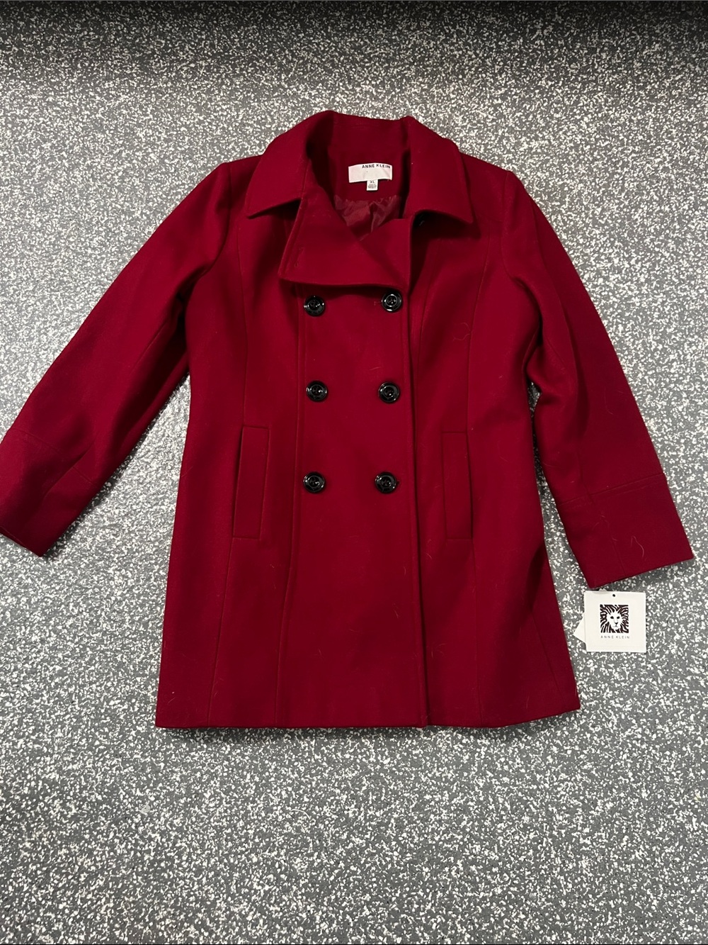 Anne Klein Burgundy Double-Breasted Peacoat